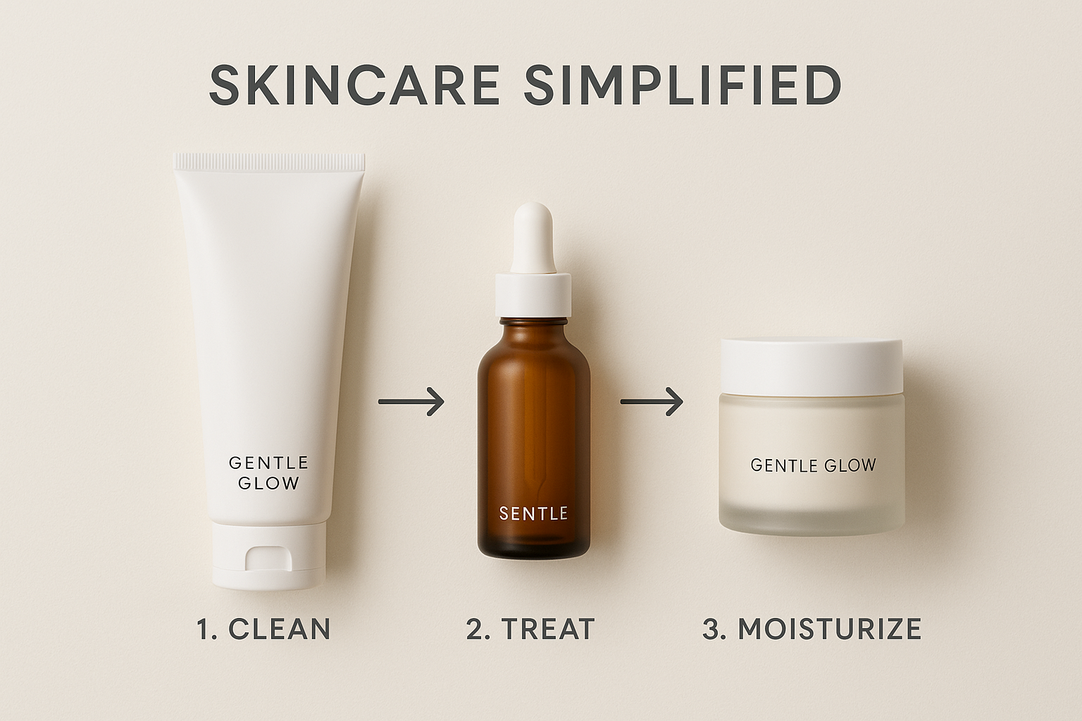 Clean step-by-step skincare routine layout