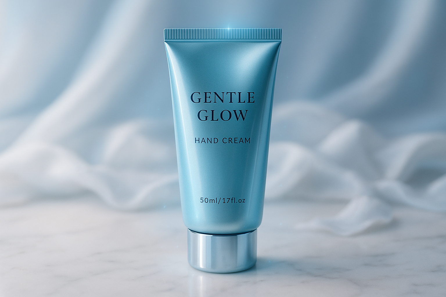 Gentle Glow Hand Cream in crystal blue packaging