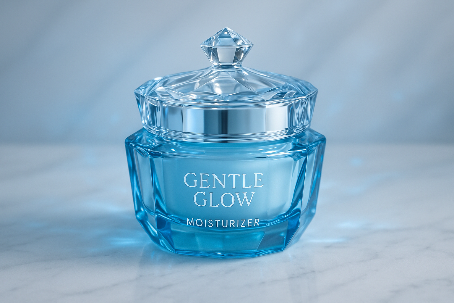 Gentle Glow Moisturizer in crystal blue packaging