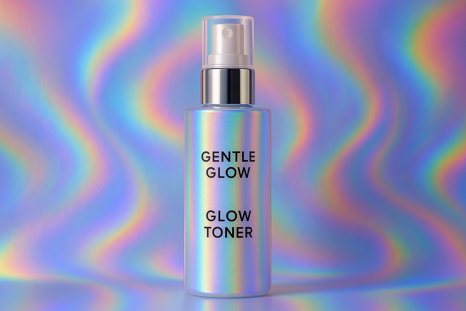 Glow Toner and Serum with Holographic Rainbow Backgrounds