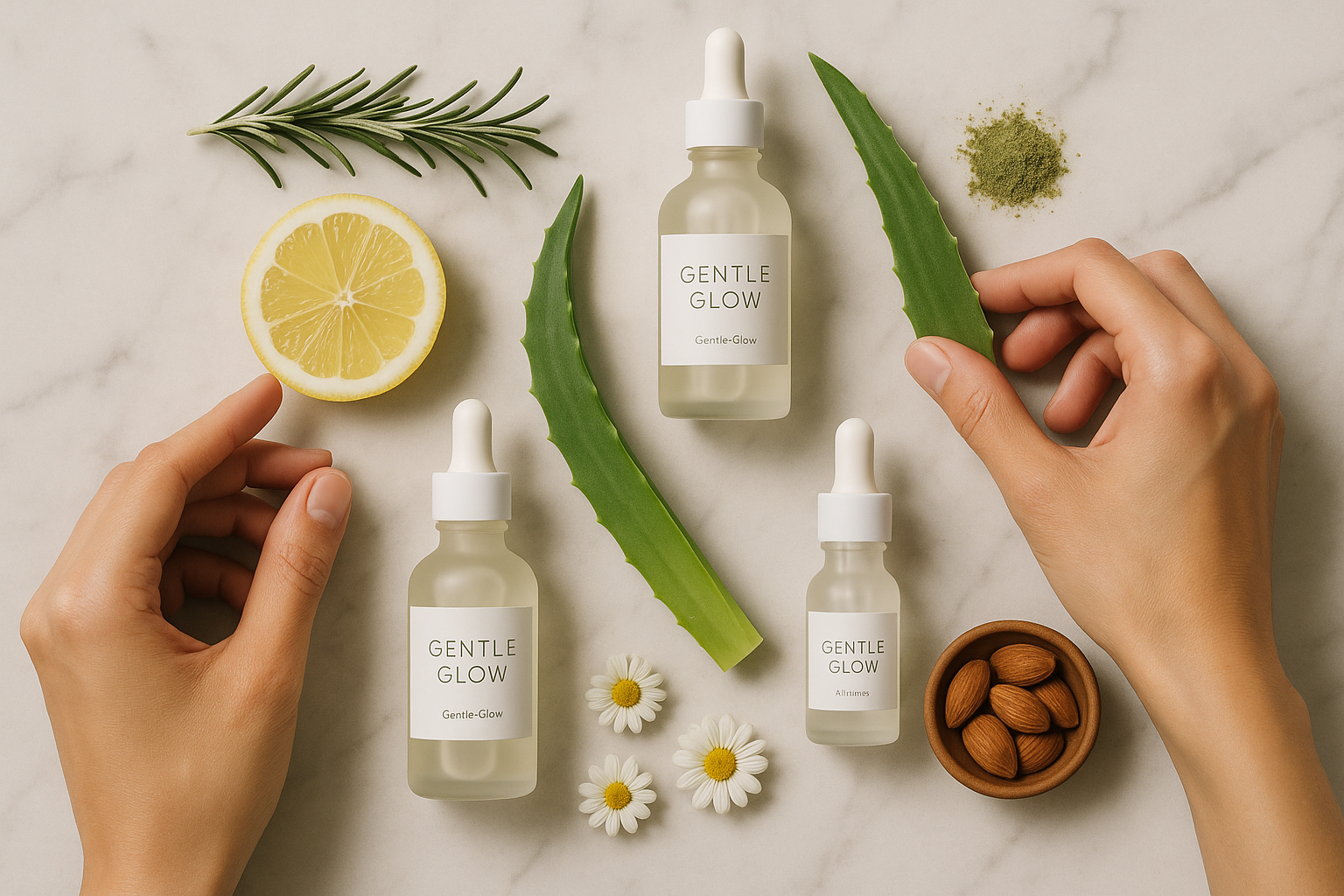 Modern flat lay of skincare ingredients