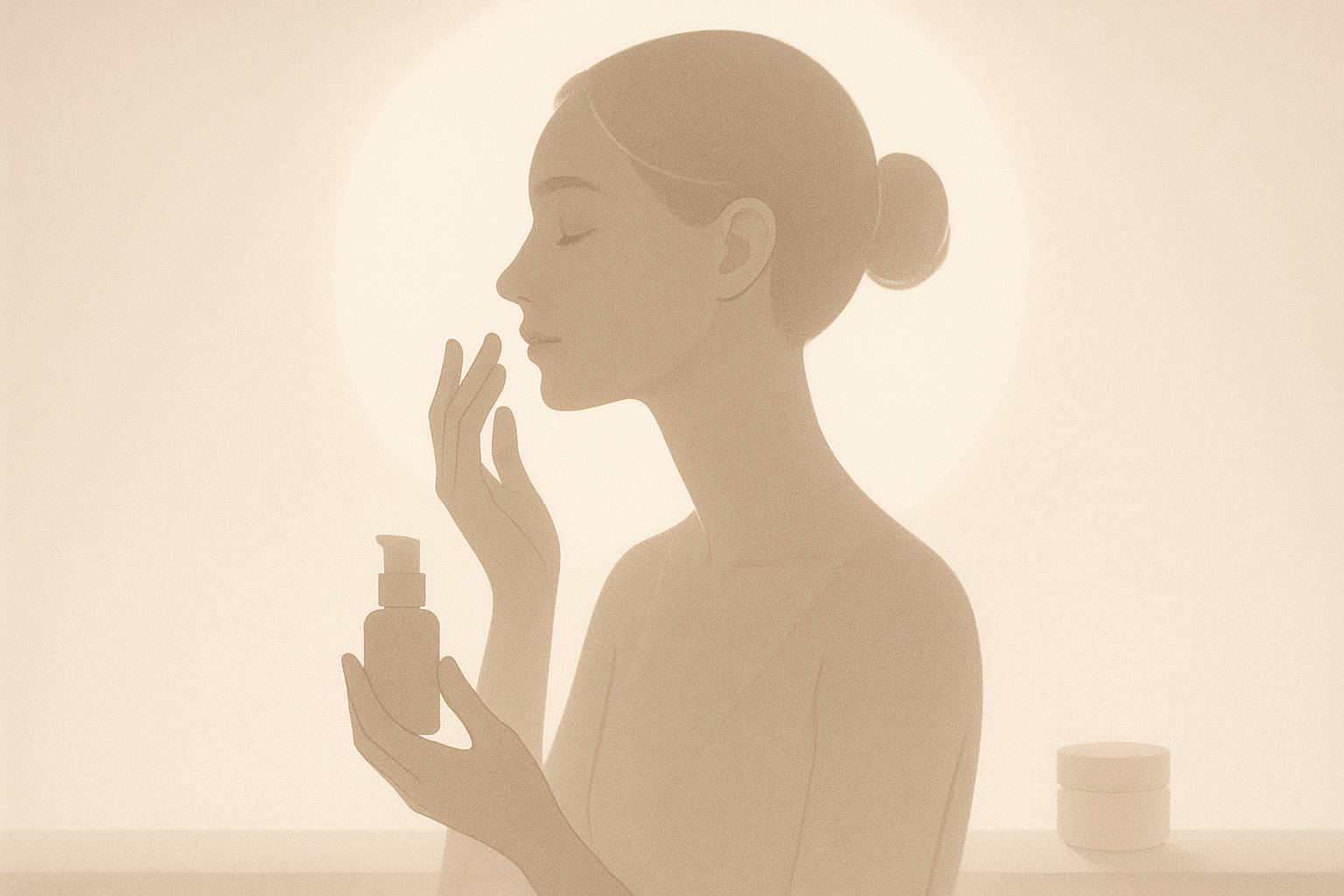 Woman's silhouette applying single product mindfully